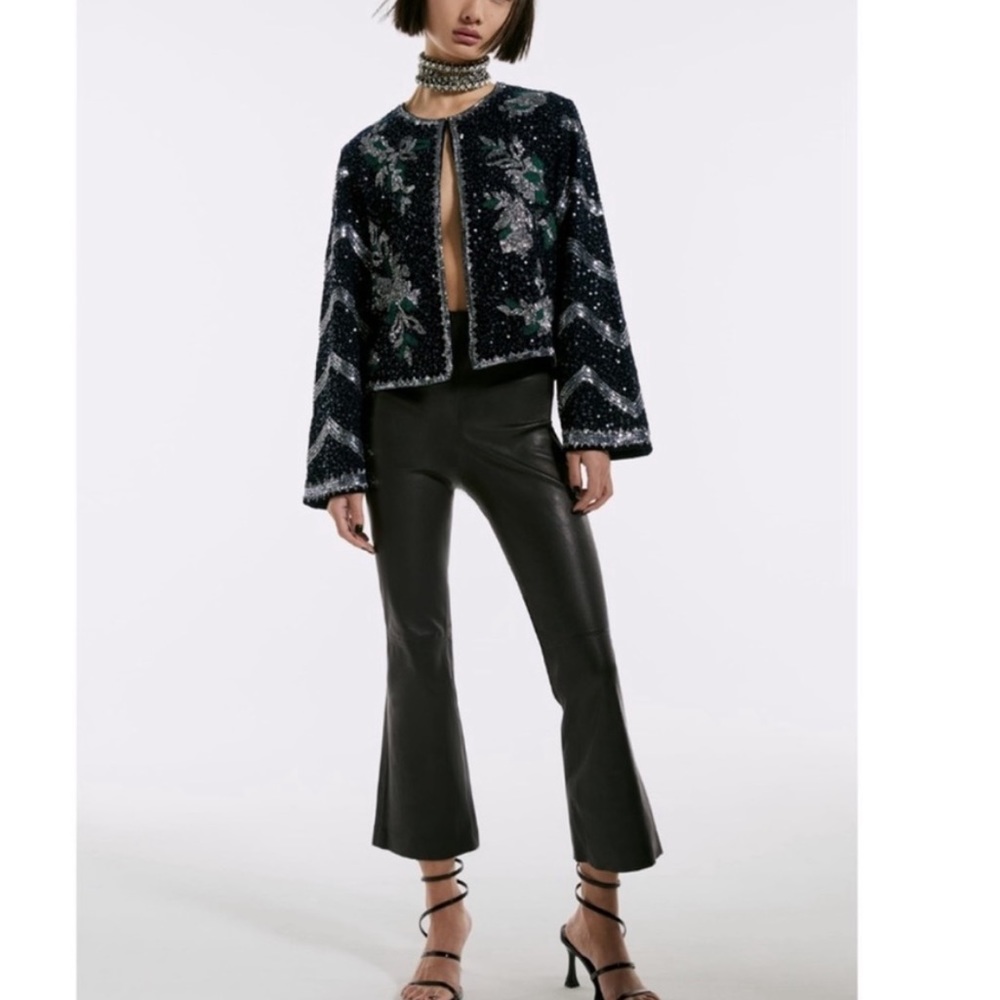 Zara Flared Crop Leather Pants